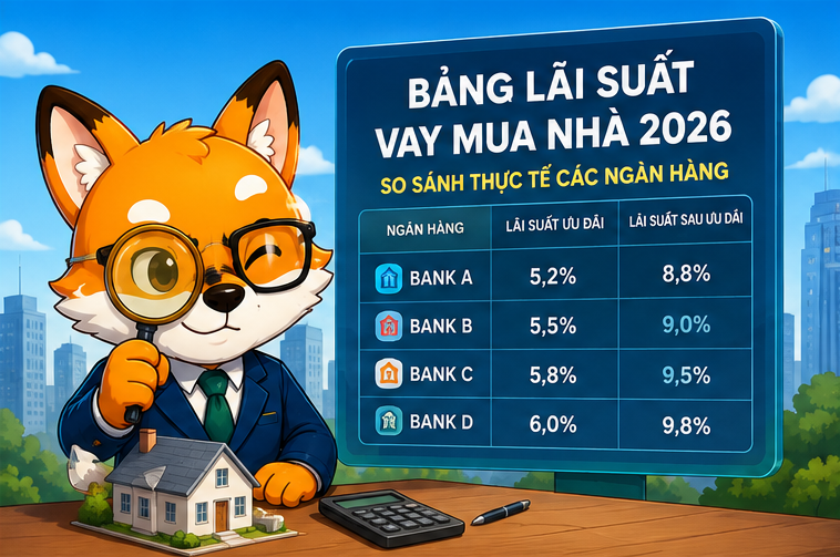 Bảng lãi suất vay mua nhà 2026: So sánh thực tế Vietcombank, Techcombank và VPBank